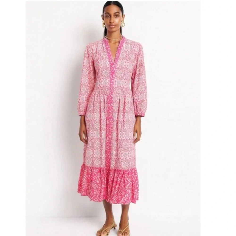 Zara Cotton Pink Floral Print Bohemian midi Dress Medium - Picture 1 of 6
